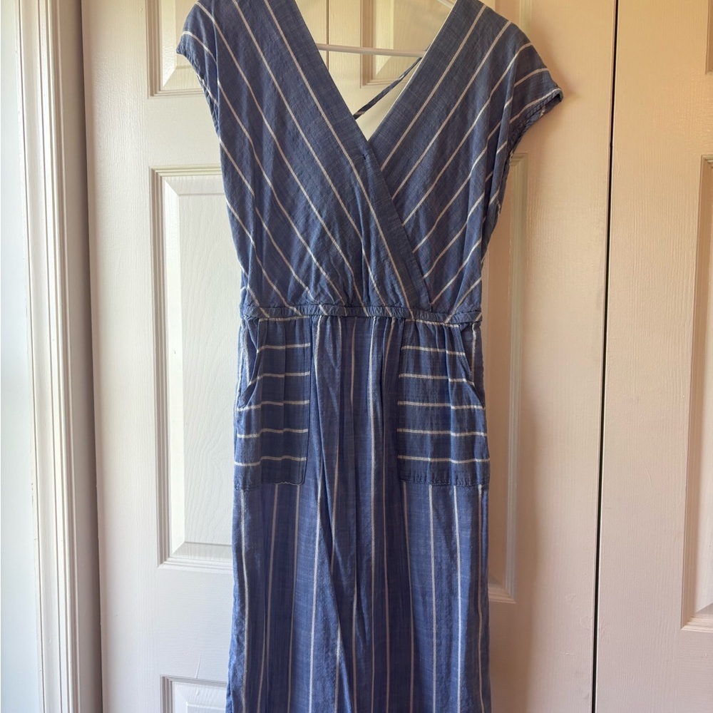 Blue Striped Women's linen Dress